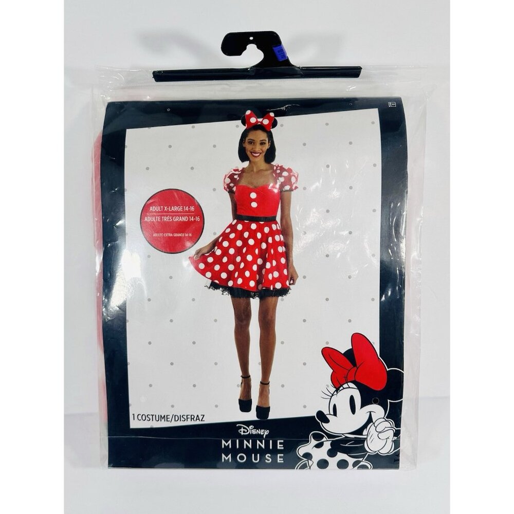 Disney Minnie Mouse Costume Adult XL 14-16 Polka Dot Dress Ears Headband New